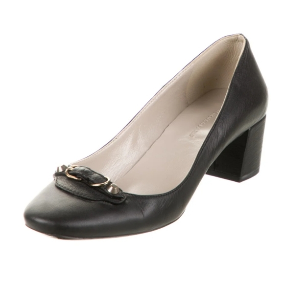 Balenciaga Black Leather Round Toe Block Heels Pumps Size 38.5 - Picture 1 of 9